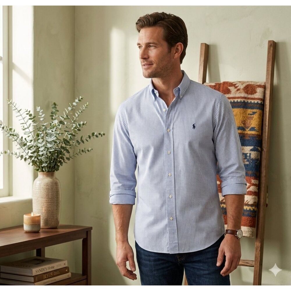 Vintage Polo Ralph Lauren Philip Shirt Mens 16 Blue Plaid Pony Preppy